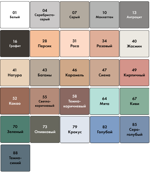 Таблица цветов затирки для плитки Ceresit СЕ 33 Super